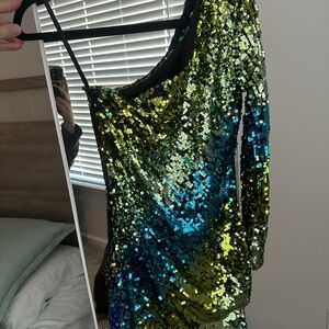 Banjul Multicolor Sequin One-Shoulder Dress